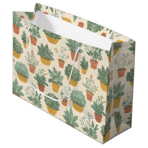 Potted Plants Flowers Botanical Illustration Style Large Gift Bag