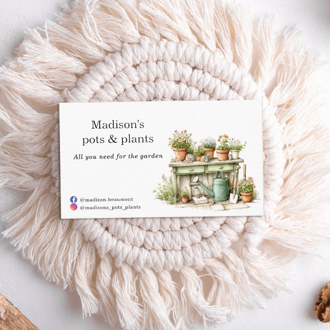 Potted plants garden center watercolor business card (Creator Uploaded)