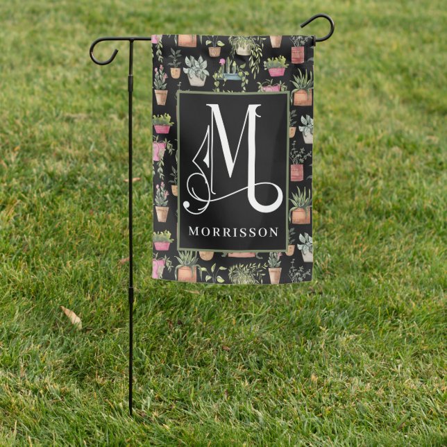 Potted Plants Garden Monogram M Flag (In SItu)