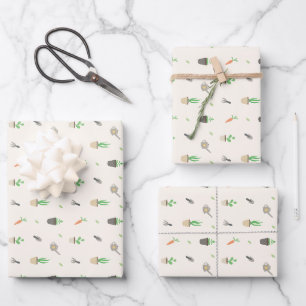 Potted Plants & Gardening Tools Pattern Wrapping Paper Sheets