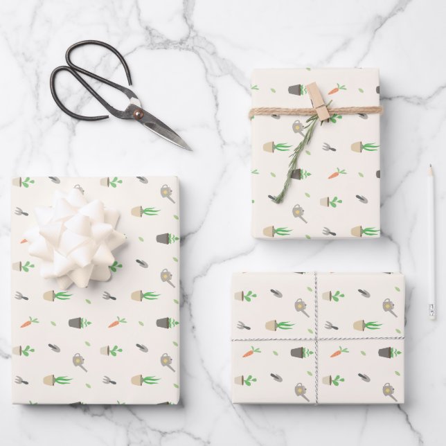 Potted Plants & Gardening Tools Pattern Wrapping Paper Sheets (Front)