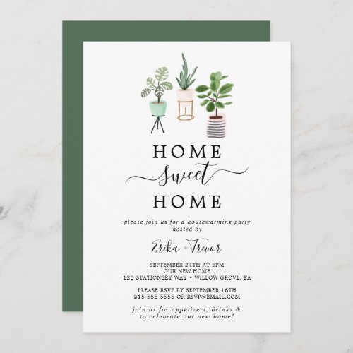 Potted Plants Home Sweet Home Housewarming Party Invitation