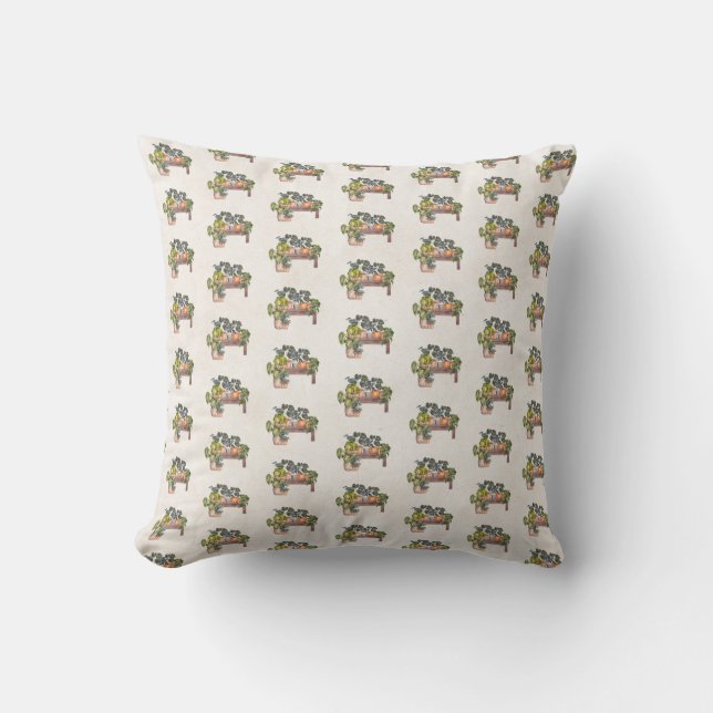Potted Plants On Garden Bench Throw Pillow (Front)