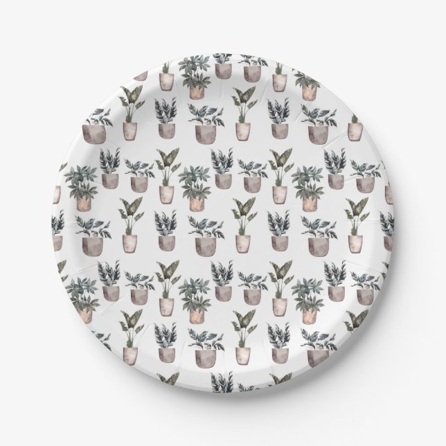 Potted Plants On White  Paper Plates (Front)
