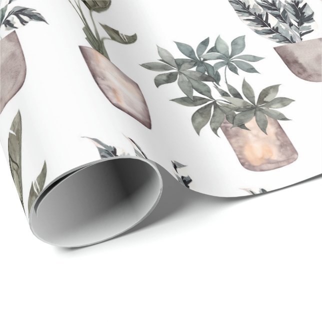 Potted Plants On White Wrapping Paper (Roll Corner)