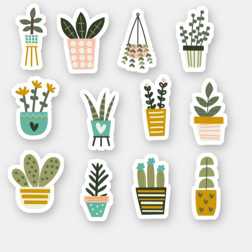 Potted Plants Succulent  Cactus Vinyl Sticker