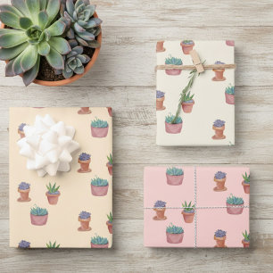 Potted Plants Succulents and Cacti Watercolor Gift Wrapping Paper Sheets