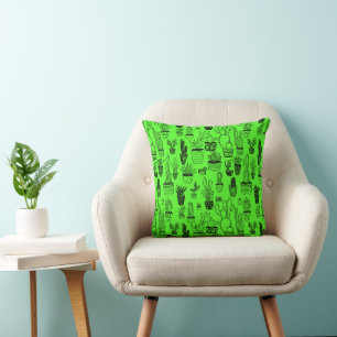 Potted Plants Succulents Cacti Cute Pattern Neon Throw Pillow
