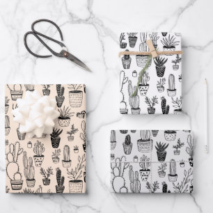 Potted Plants Succulents Cacti Handmade Chic Gift Wrapping Paper Sheets
