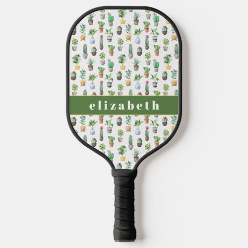 Potted Plants Succulents Pattern Personalized Pick Pickleball Paddle