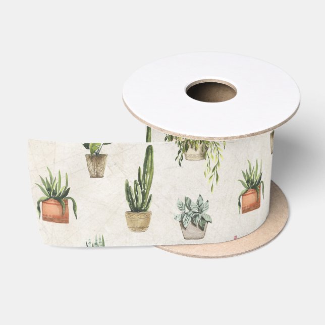 Potted Plants Watercolor  Satin Ribbon (Spool)