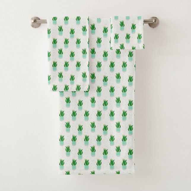 Potted Sansevieria Snake Plant Print Bath Towel Set (Insitu)