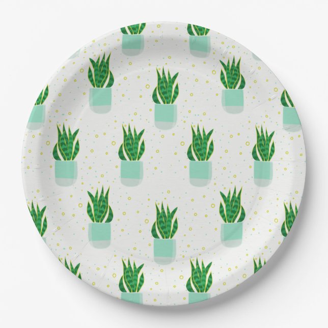 Potted Sansevieria Snake Plant Print Paper Plates (Front)