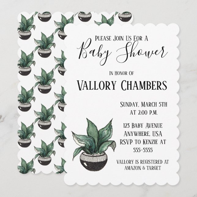 Potted Succulent Cactus Baby Shower Invitation (Front/Back)