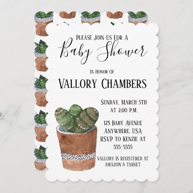 Potted Succulent Cactus Baby Shower Invitation (Front/Back)
