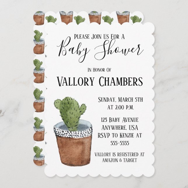 Potted Succulent Cactus Baby Shower Invitation (Front/Back)