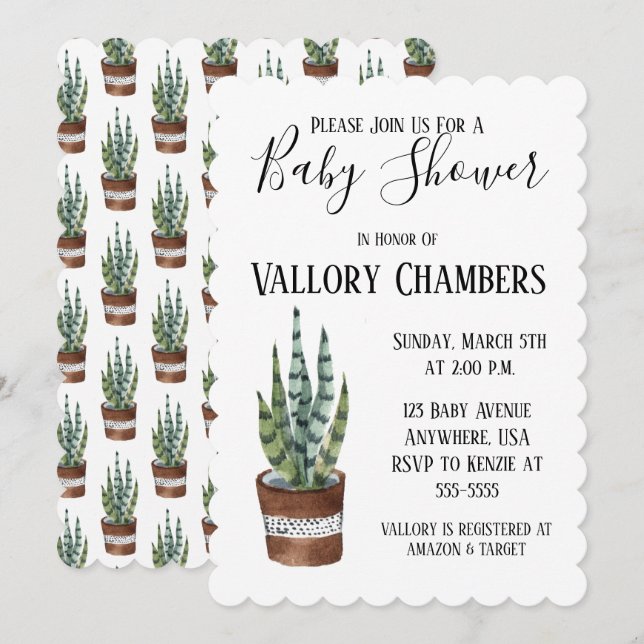 Potted Succulent Cactus Baby Shower Invitation (Front/Back)