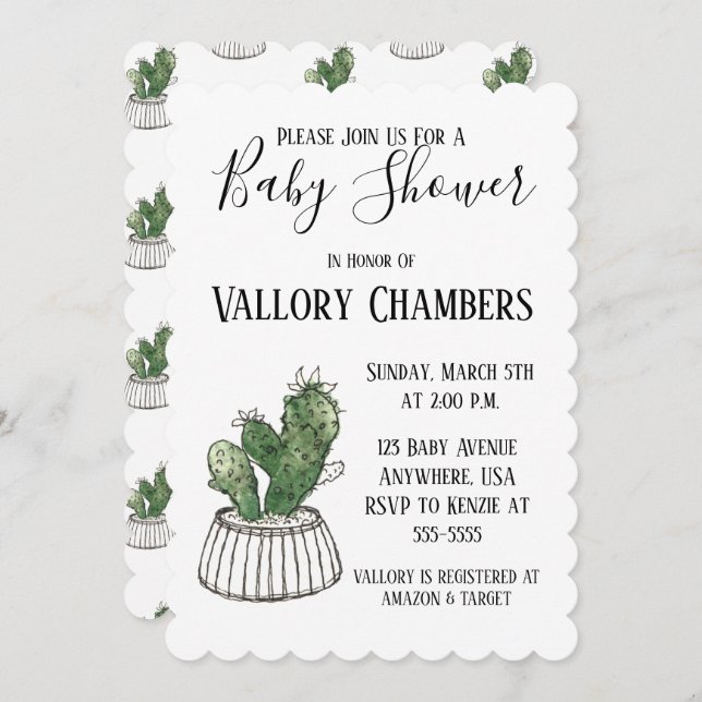Potted Succulent Cactus Baby Shower Invitation (Front/Back)