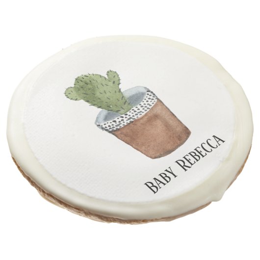 Potted Succulent Cactus Houseplant Custom Sugar Cookie (Angled)