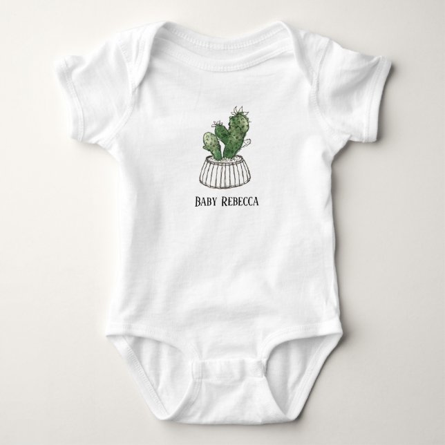 Potted Succulent Houseplant Custom Baby Bodysuit (Front)