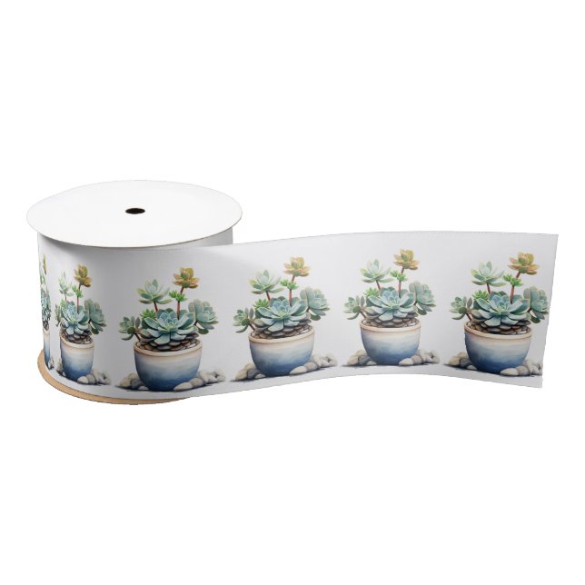 Potted Succulent Plants Satin Ribbon (Spool)
