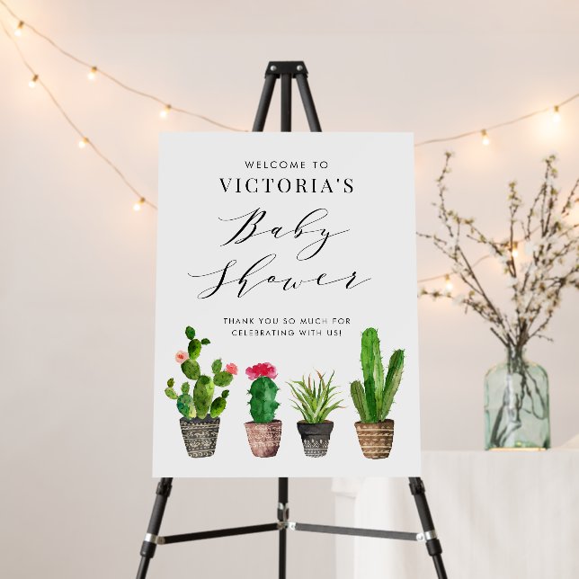 Potted Succulents and Cactus Baby Shower Welcome Foam Board (In Situ (Stand))
