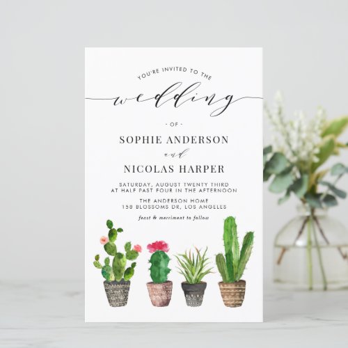 Potted Succulents and Cactus Wedding Invitation