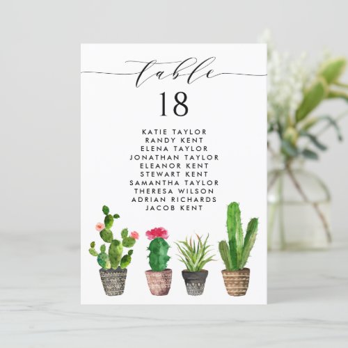 Potted Succulents and Cactus Wedding Table Plan Invitation