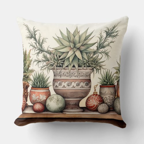 Potted Succulents Southwestern Christmas Holiday Throw Pillow