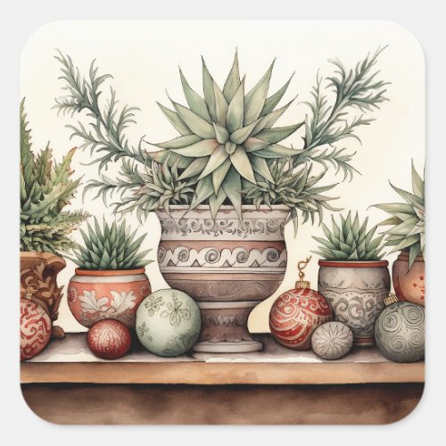 Potted Succulents Southwestern Holiday Christmas Square Sticker