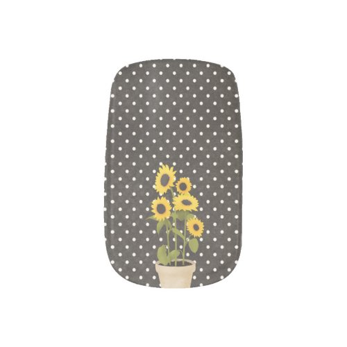 Potted Sunflowers  Polka Dots Minx Nail Art