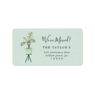 Potted Tropical Plant Mint New Address Label