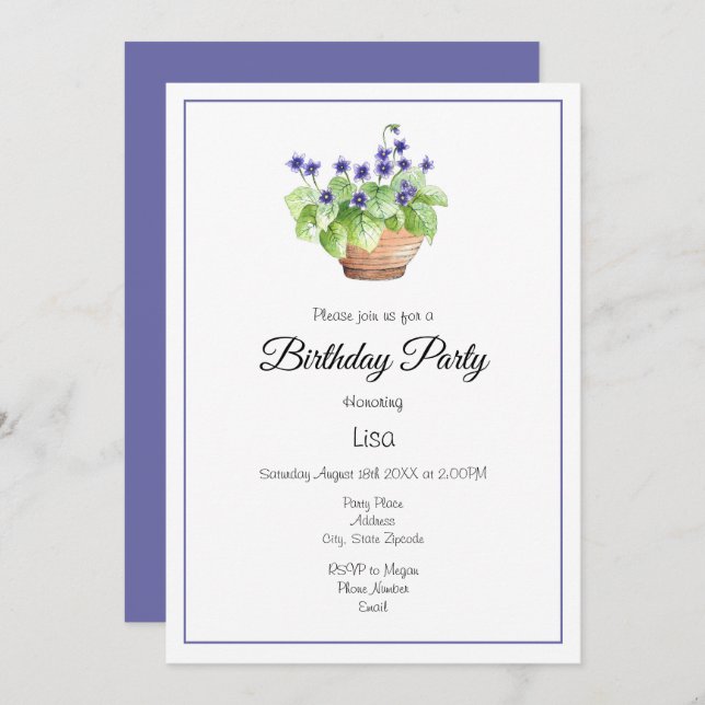 Potted Violets Invitation (Front/Back)