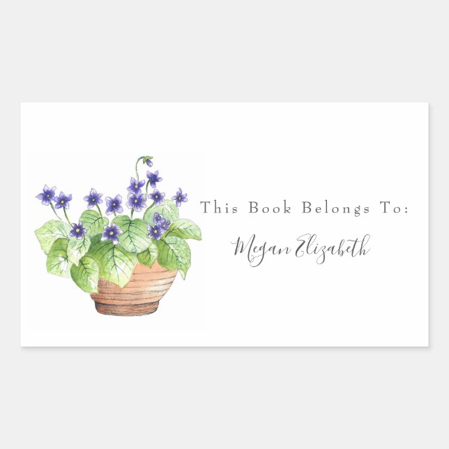 Potted Violets Rectangular Sticker (Front)