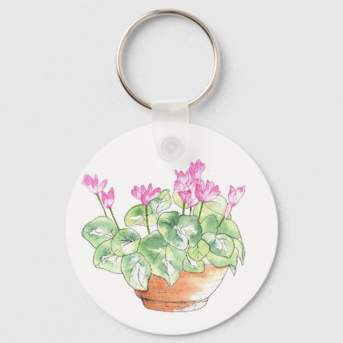 Potted Watercolor Cyclamen Keychain
