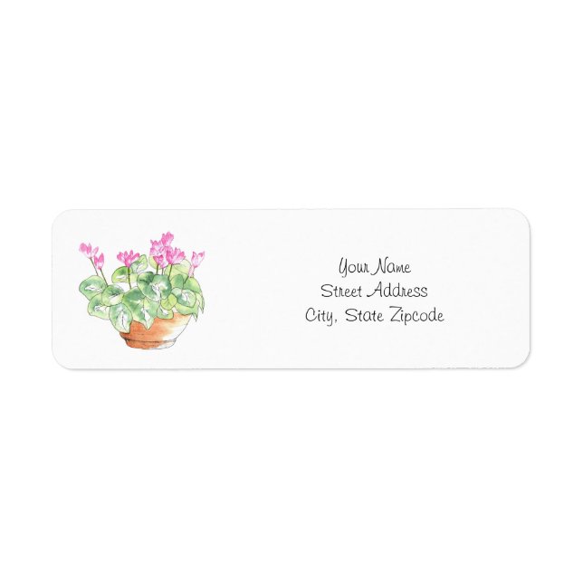Potted Watercolor Cyclamen Label (Front)