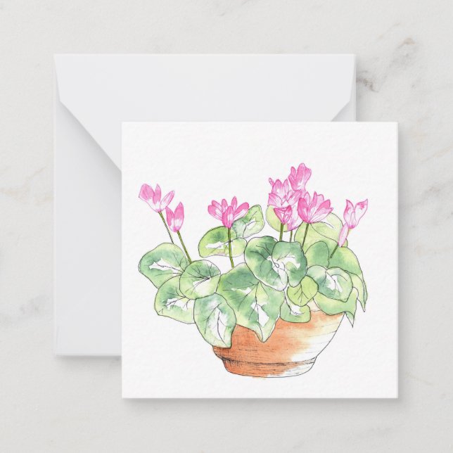 Potted Watercolor Cyclamen Note Card (Front)