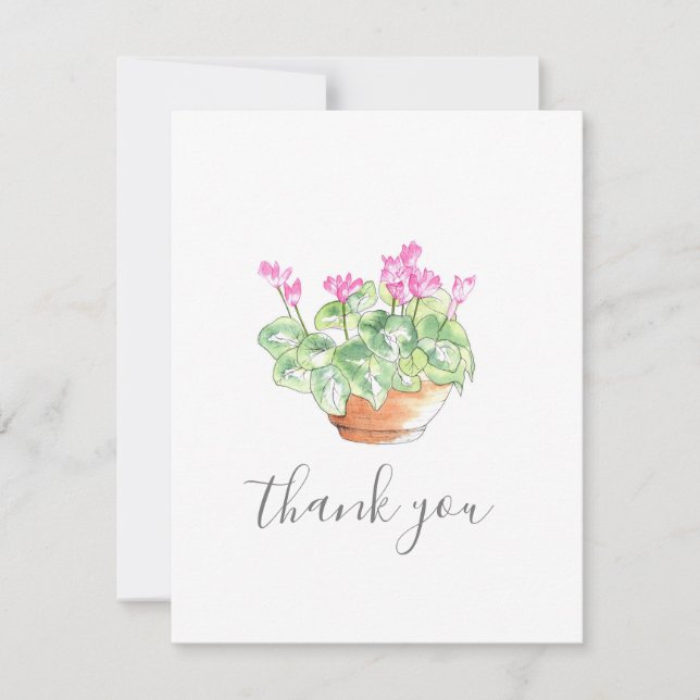 Potted Watercolor Cyclamen Thank You Card (Front)