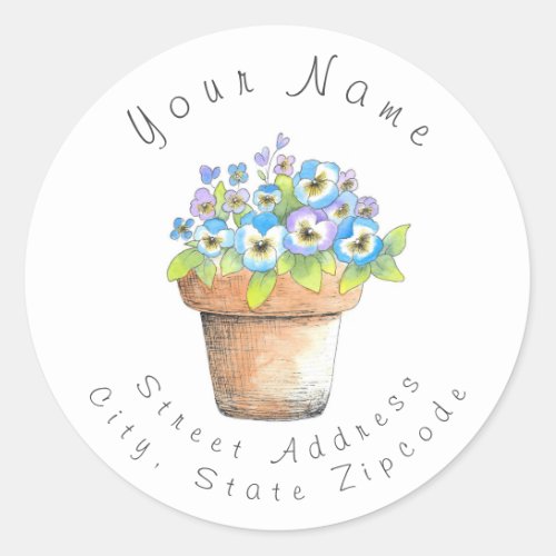 Potted Watercolor Pansies Address Label