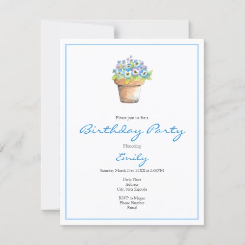 Potted Watercolor Pansies Invitation