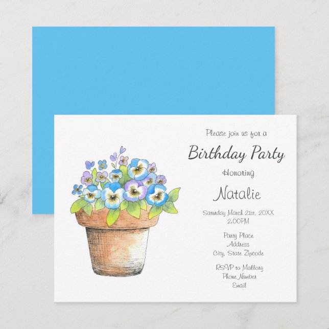 Potted Watercolor Pansies Invitation (Front/Back)
