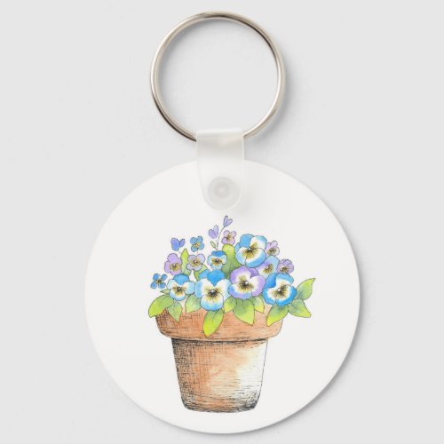 Potted Watercolor Pansies Keychain