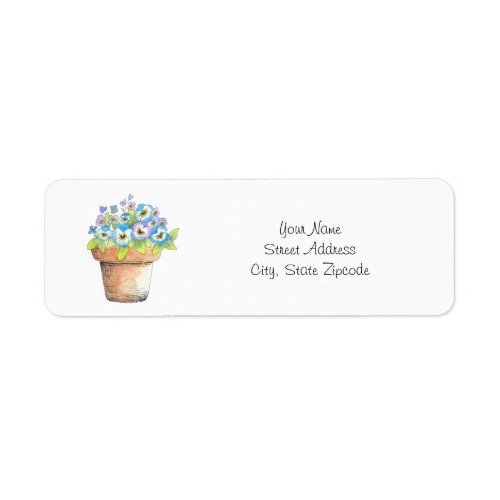 Potted Watercolor Pansies Label