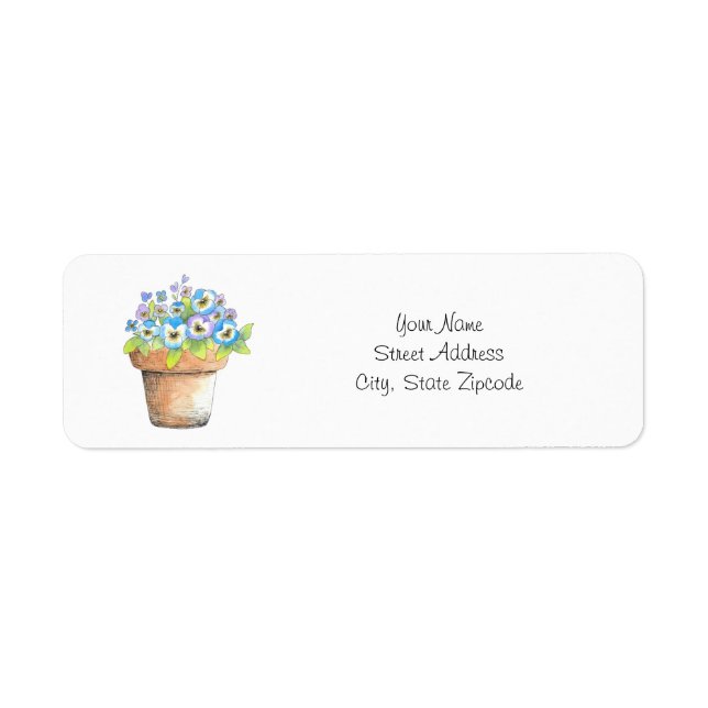 Potted Watercolor Pansies Label (Front)