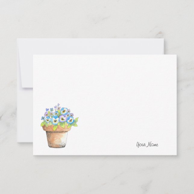 Potted Watercolor Pansies Note Card (Front)