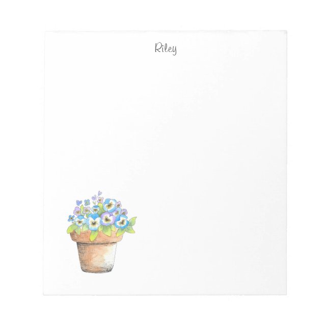 Potted Watercolor Pansies Notepad (Front)