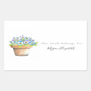 Potted Watercolor Pansies Rectangular Sticker