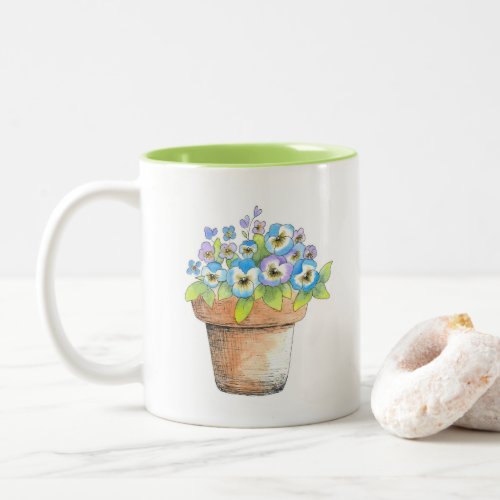 Potted Watercolor Pansies Two_Tone Coffee Mug