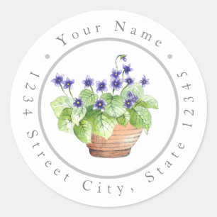 Potted Watercolor Violets Classic Round Sticker