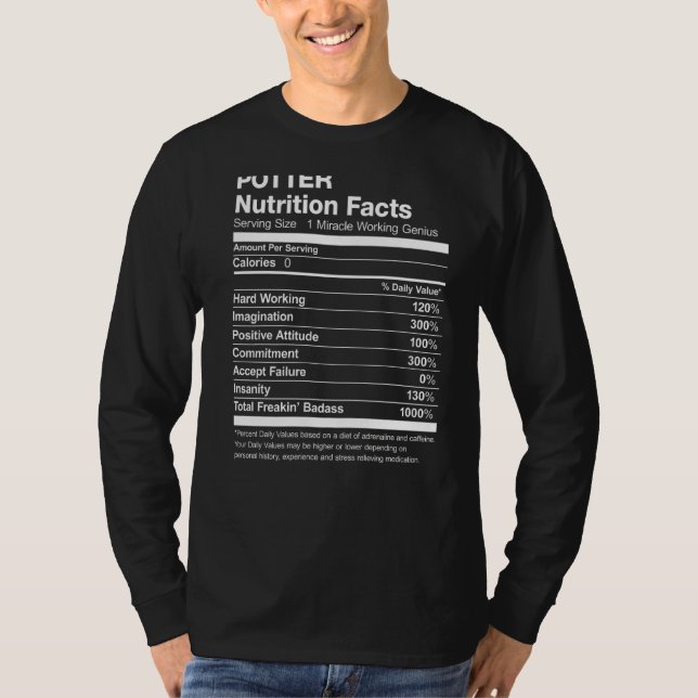 Potter Nutrition Facts Funny T-Shirt (Front)